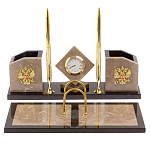 Настольный письменный набор из бежевого мрамора с часами Marble Accessory варинант исполнения - 1 | Loft Concept в Санкт-петербурге