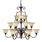 Люстра трехъярусная бронзового цвета с 15-ю кремовыми плафонами в форме чаш Hinkley варинант исполнения - 1 | Loft Concept в Санкт-петербурге