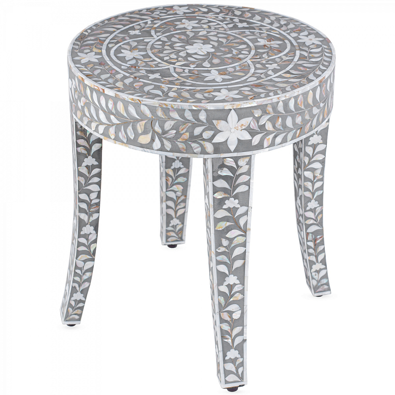 Столик MOTHER OF PERAL INLAY STOOL Серый ivory ( слоновая кость ) Перламутровый в Санкт-петербурге | Loft Concept 