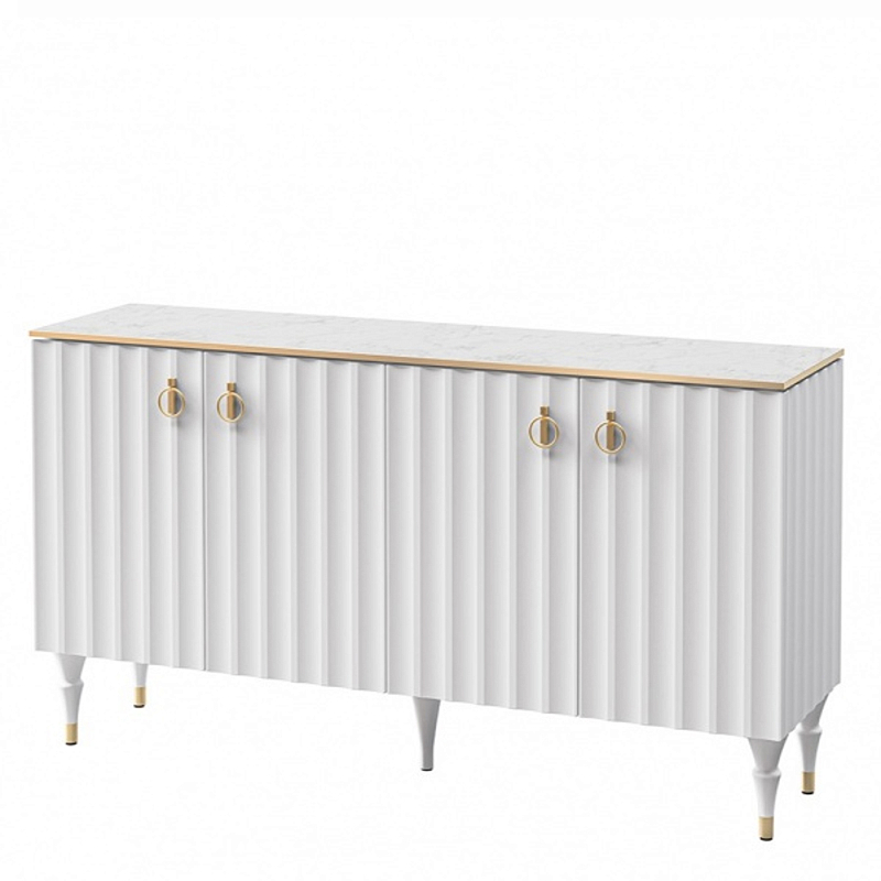 Консоль четырёхдверная с белым рельефным фасадом Expanses of Beauty Белый Золотой Белый Мрамор Bianco в Санкт-петербурге | Loft Concept 