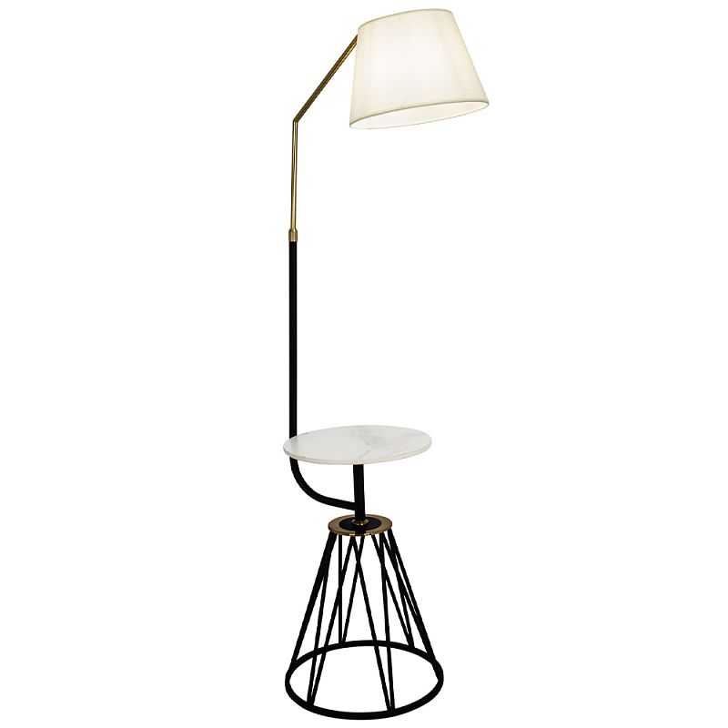 Торшер с абажуром и приставным столом Ottavio Lighting and Furniture Floor Lamp Белый Бежевый Черный в Санкт-петербурге | Loft Concept 