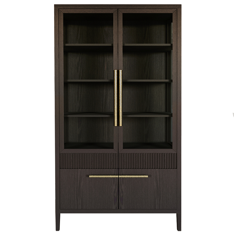 Витрина Primo со стеклянными фасадами и буфетом шпон Темный орех Темный дуб Золотой в Санкт-петербурге | Loft Concept 