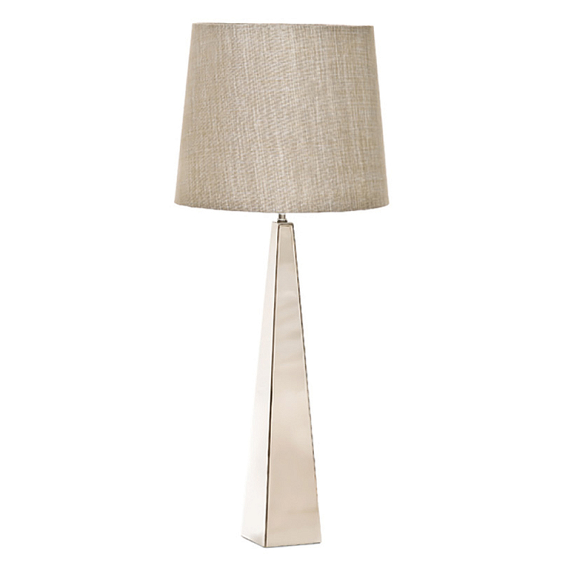 Настольная лампа с высоким основанием из металла и бежевым цилиндрическим абажуром из искусственного шелка Elstead Lighting Никель Белый Бежевый в Санкт-петербурге | Loft Concept 