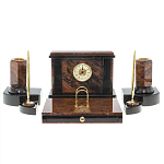 Настольный письменный набор с часами из природного камня обсидиана Royal Stone варинант исполнения - 1 | Loft Concept в Санкт-петербурге