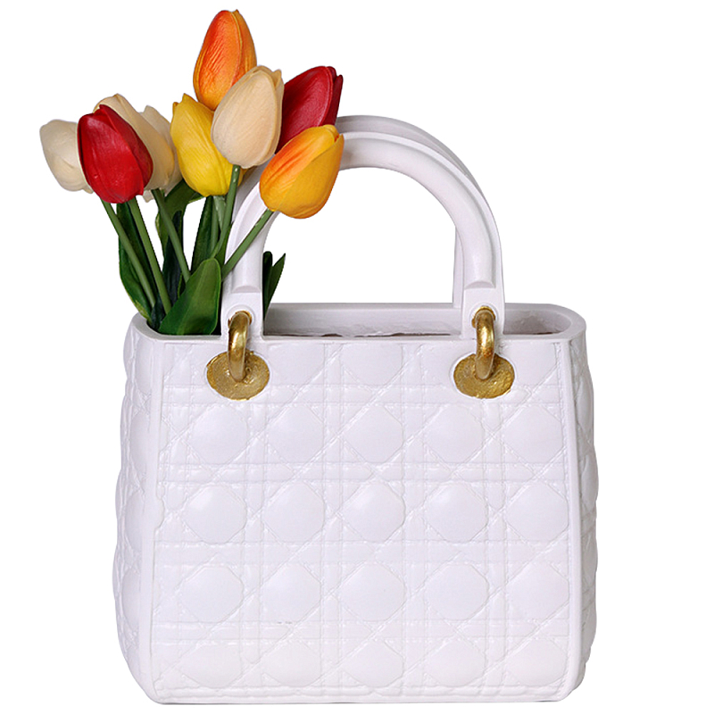 Декоративная ваза в виде сумки Bag Vase White Белый Золотой в Санкт-петербурге | Loft Concept 