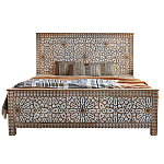 Двуспальная кровать из массива манго с резьбой Celestino Grey Mango Bed варинант исполнения - 1 | Loft Concept в Санкт-петербурге