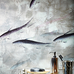 Обои ручная роспись Fishes Blue Pearl on Tarnished Silver gilded silk with pearlescent antiquing варинант исполнения - 5 | Loft Concept в Санкт-петербурге