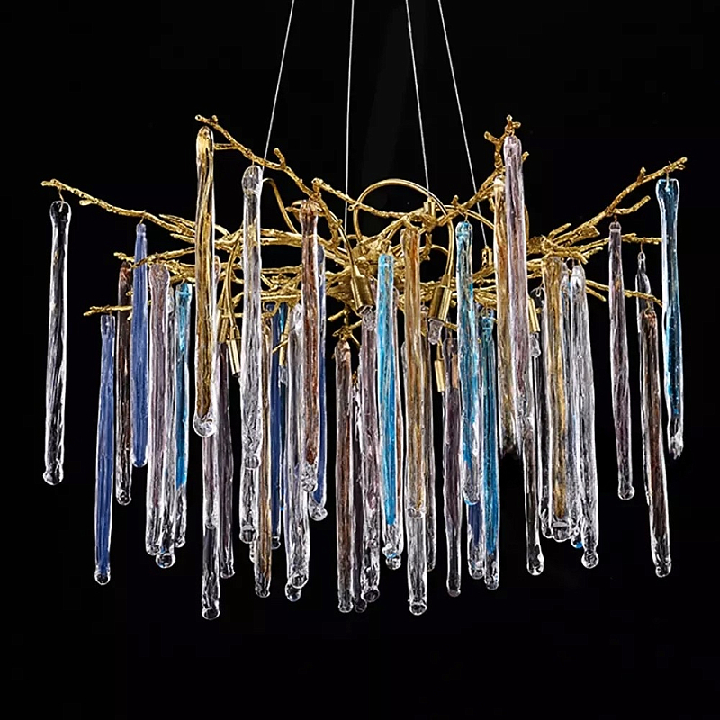 Люстра на подвесе с каркасом из металла и цветными подвесками из стекла Droplet Chandelier Золотой Прозрачный Голубой Янтарный Люстра на подвесе с каркасом из металла и цветными подвесками из стекла Droplet Chandelier Золотой Прозрачный Голубой Янтарный в Санкт-петербурге | Loft Concept
