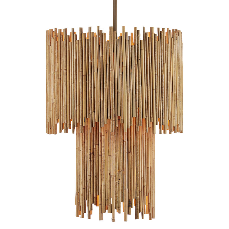 Подвесной светильник двухъярусный с абажуром из ротанга Wicker Furniture Бежевый в Санкт-петербурге | Loft Concept 