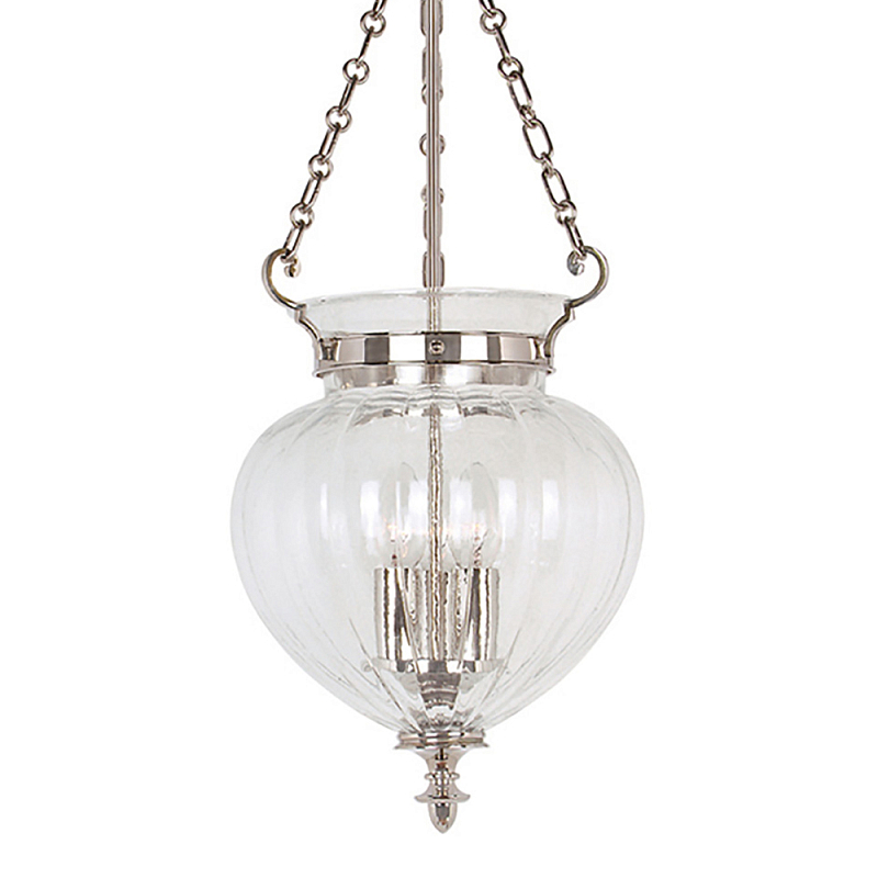 Подвесной светильник цвета никель с прозрачным ребристым стеклянным плафоном в классическом стиле Elstead Lighting Прозрачное Стекло Никель в Санкт-петербурге | Loft Concept 