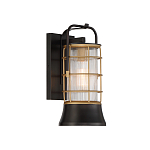 Настенный фонарь цилиндрической формы с рифленым стеклом в золотом каркасе на черном прямоугольном основании Eurofase варинант исполнения - 11 | Loft Concept в Санкт-петербурге