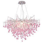 Люстра серебрянная с розовыми стеклянными подвесками в форме капель FAIRYTREE Light варинант исполнения - 3 | Loft Concept в Санкт-петербурге