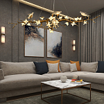 Люстра в виде золотой ветки с цветами и птичками Marvelous Garden варинант исполнения - 2 | Loft Concept в Санкт-петербурге