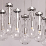 Люстра с 9-ю прозрачными плафонами из стекла в форме капли на прямоугольном потолочном основании цвета хром Lucid Rain  варинант исполнения - 4 | Loft Concept в Санкт-петербурге