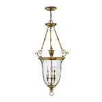 Подвесной светильник латунный с рифленым прозрачным плафоном и тремя свечеподобными лампами в классическом стиле Hinkley варинант исполнения - 2 | Loft Concept в Санкт-петербурге
