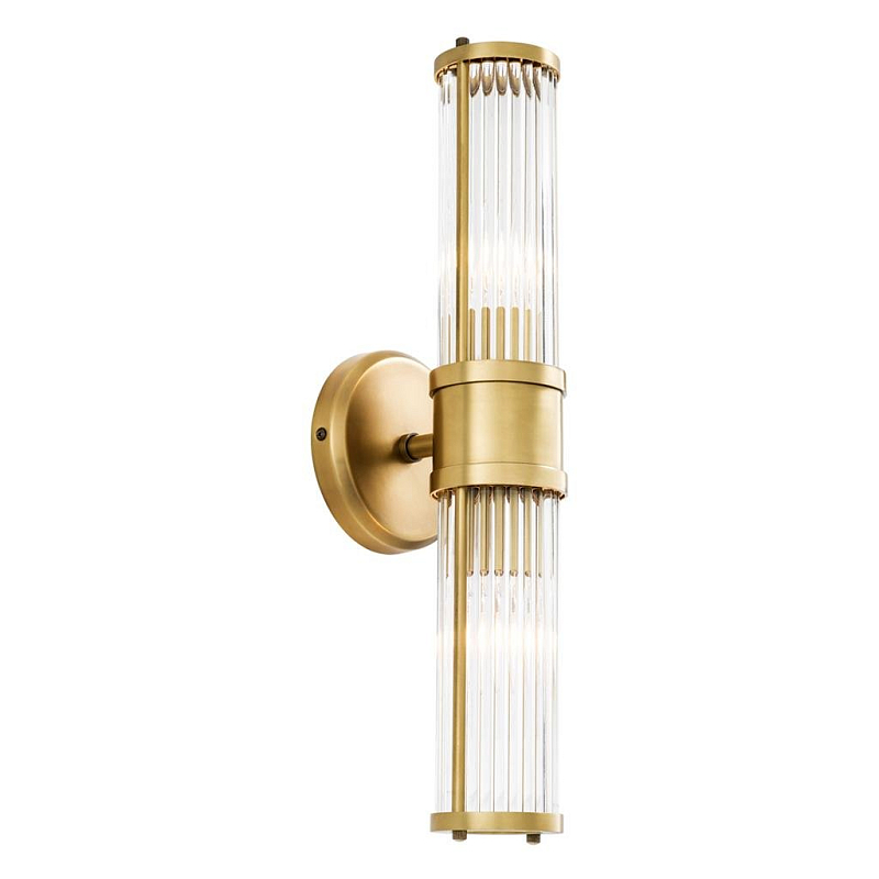 Бра Wall Lamp Claridges Double Brass Латунь Античная полированная Прозрачное Стекло в Санкт-петербурге | Loft Concept 