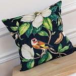 Декоративная подушка чёрная с изображением птиц и цветов Blooming Birds 2 варинант исполнения - 2 | Loft Concept в Санкт-петербурге