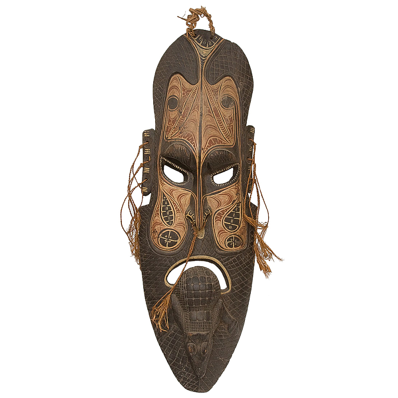 Деревянная резная маска ручной работы Papuan Wooden Mask Коричневый Бежевый в Санкт-петербурге | Loft Concept 