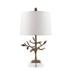 Настольная лампа с кремовым льняным цилиндрическим абажуром и ножкой в форме золотистой ветки Gilded Nola варинант исполнения - 7 | Loft Concept в Санкт-петербурге