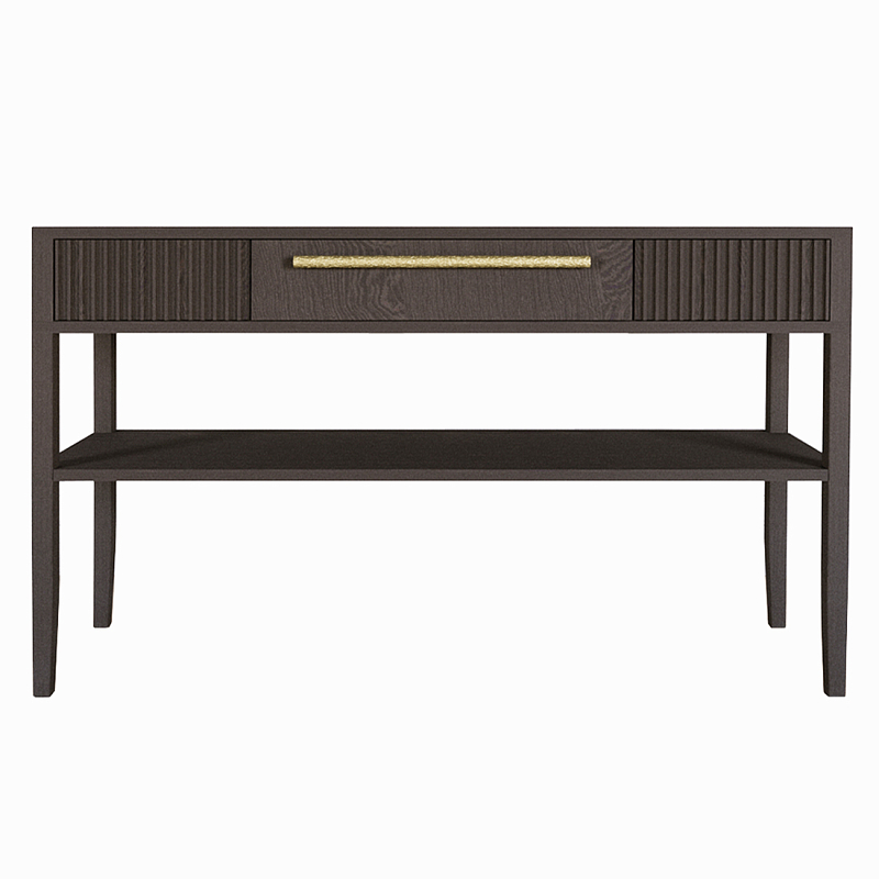 Дизайнерская Консоль с полкой и ящиком Primo Темный орех Орех Золотой в Санкт-петербурге | Loft Concept 