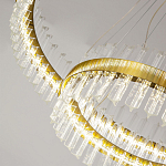 Люстра подвесная двухъярусная с золотистымыми кольцами и прозрачными стеклянными элементами Ring Horizontal варинант исполнения - 3 | Loft Concept в Санкт-петербурге