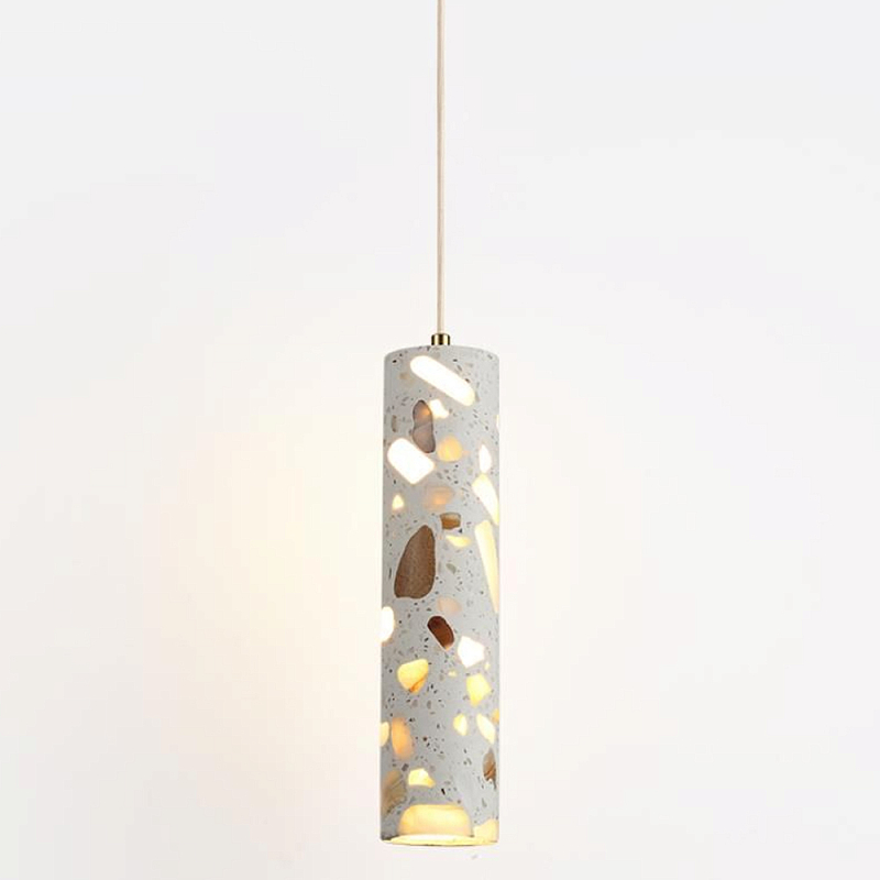 Подвесной светильник с цилиндрическим белым бетонным плафоном Terrazzo Light Бронза Серый в Санкт-петербурге | Loft Concept 