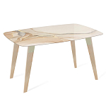 Обеденный стол с прямоугольной бежевой столешницей из стекла на 4-х деревянных ножках Beige Marble варинант исполнения - 1 | Loft Concept в Санкт-петербурге