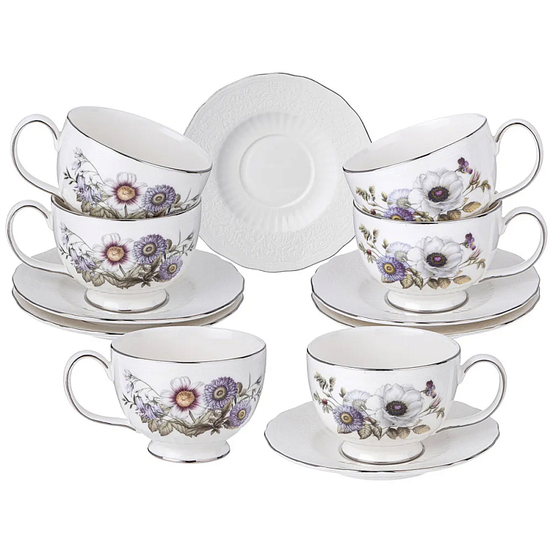 Чайный набор из фарфора с рисунком цветов 280 мл Garden Whisper Porcelain Set  Белый Мульти в Санкт-петербурге | Loft Concept 