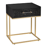 Приставной столик с резным узором на выдвижном ящике Black Table Carved Pattern варинант исполнения - 1 | Loft Concept в Санкт-петербурге