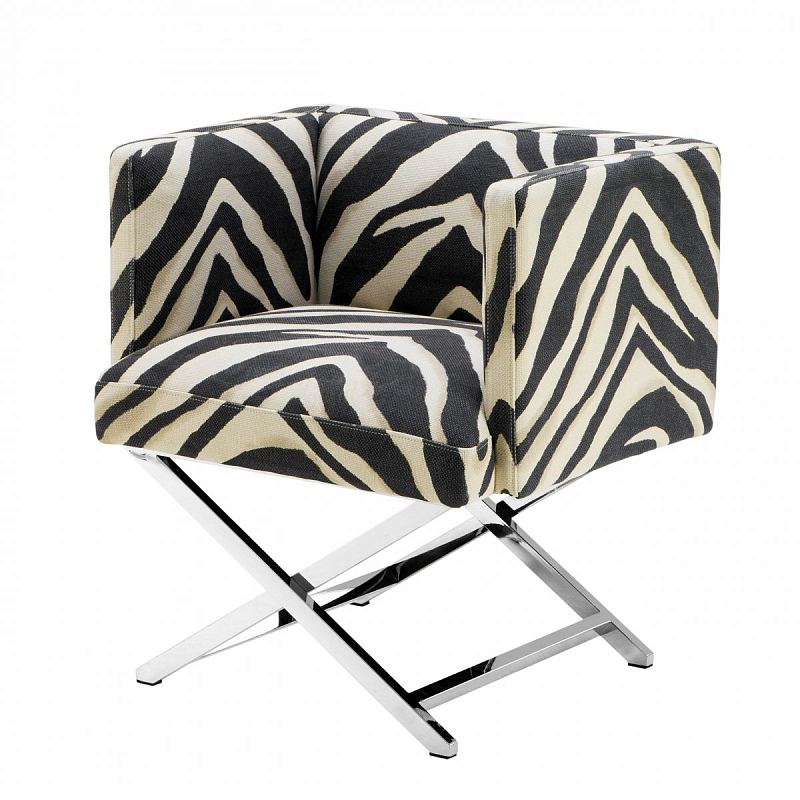 Кресло Eichholtz Chair Dawson Zebra Черно-белый Нержавеющая сталь в Санкт-петербурге | Loft Concept 