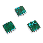 Таблетница карманная квадратная с 2-мя отделениями с зеркалом и накладкой из натуральных камней Малахит Хризоколла Silver Stone Pillboxes варинант исполнения - 4 | Loft Concept в Санкт-петербурге