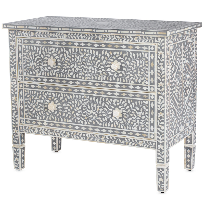 Комод серый отделка кость BONE INLAY CHEST OF 2 DRAWER Серый ivory ( слоновая кость ) в Санкт-петербурге | Loft Concept 