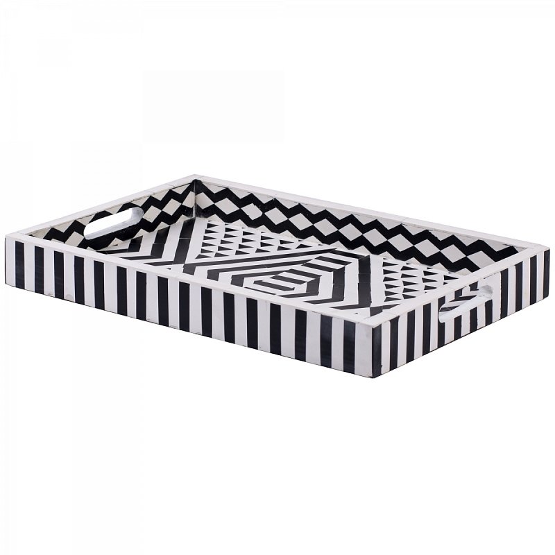 Поднос Инкрустация кость Black And White Bone Inlay Tray Черно-белый в Санкт-петербурге | Loft Concept 