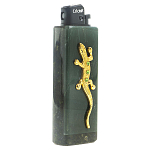 Зажигалка газовая из натурального камня Офиокальцит с декоративной металлической вставкой в виде ящерицы Metal Stone Lighters варинант исполнения - 1 | Loft Concept в Санкт-петербурге