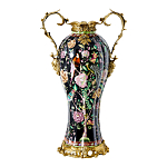 Ваза из фарфора черная с цветочной росписью и бронзовыми элементами Spring Garden варинант исполнения - 1 | Loft Concept в Санкт-петербурге