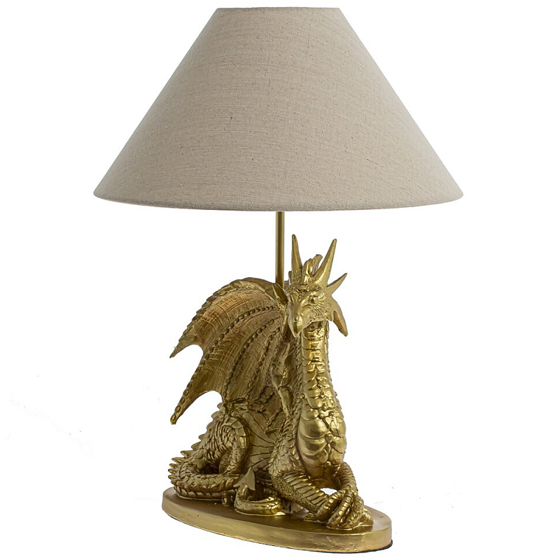 Настольная лампа с абажуром Дракон Golden Dragon Lamp Beige Золотой Бежевый в Санкт-петербурге | Loft Concept 