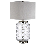 Настольная лампа с цилиндрическим абажуром и прозрачным стеклянным основанием Quintiesse варинант исполнения - 1 | Loft Concept в Санкт-петербурге