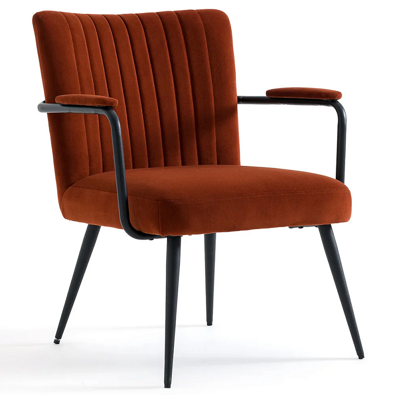 Кресло бархатное с подлокотниками на металлическом каркасе Oriel Retro Armchair Красный Черный в Санкт-петербурге | Loft Concept 