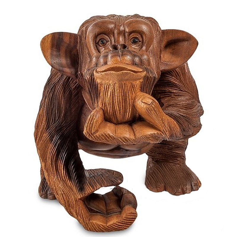 Статуэтка деревянная в виде обезьяны Wooden Monkey Коричневый в Санкт-петербурге | Loft Concept 