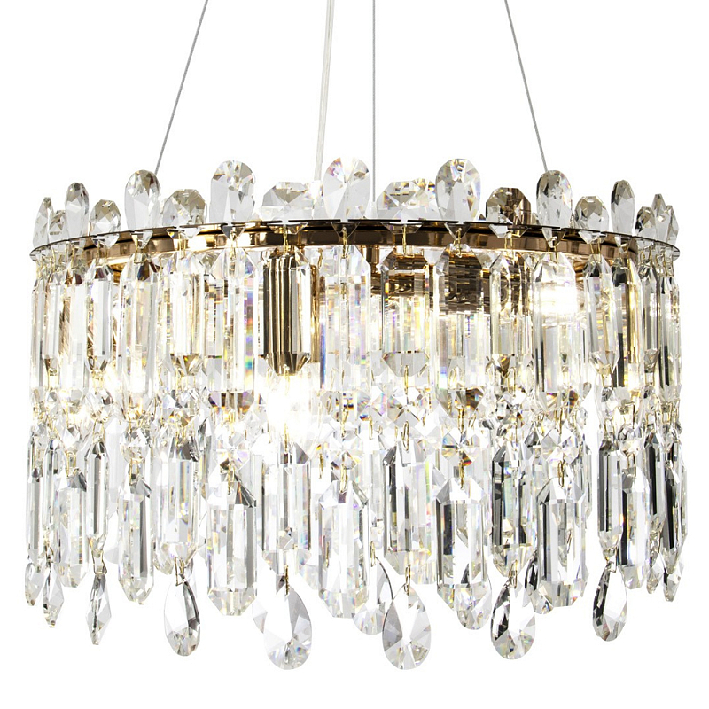 Круглая люстра с хрустальными подвесками Roul Crystal Round Chandelier Прозрачное Стекло Глянцевое золото в Санкт-петербурге | Loft Concept 