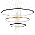 Люстра подвесная с 3-мя круглыми подвесами в черном и золотистом цвете и вертикальными подвесками Ring Horizontal варинант исполнения - 1 | Loft Concept в Санкт-петербурге