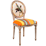 Стул бежевый в разноцветную полоску из натурального бука с изображением птиц и цветов Blooming Yellow Birds Colorful Stripes Chair варинант исполнения - 2 | Loft Concept в Санкт-петербурге