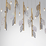 Люстра с золотистыми трубками и прозрачными стеклянными листьями на подвесах Sylva  варинант исполнения - 6 | Loft Concept в Санкт-петербурге