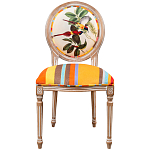 Стул бежевый в разноцветную полоску из натурального бука с изображением птиц и цветов Blooming Yellow Red Birds Colorful Stripes Chair варинант исполнения - 1 | Loft Concept в Санкт-петербурге