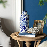 Ваза цилиндрической формы с крышкой и синим цветочным узором на белом фоне Blue & White Ornament варинант исполнения - 6 | Loft Concept в Санкт-петербурге