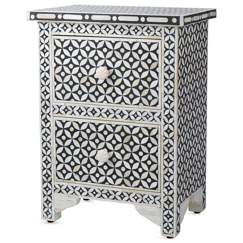 Тумба Neela Bone Inlay Two-drawer Chest Черный ivory ( слоновая кость ) в Санкт-петербурге | Loft Concept 