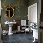 Обои ручная роспись Bamboo Golden on Blue grey dyed silk варинант исполнения - 1 | Loft Concept в Санкт-петербурге