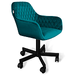 Стул с мягкой бирюзовой обивкой из велюра и подъемно-поворотным механизмом на черных колесиках Harper Turquoise варинант исполнения - 1 | Loft Concept в Санкт-петербурге