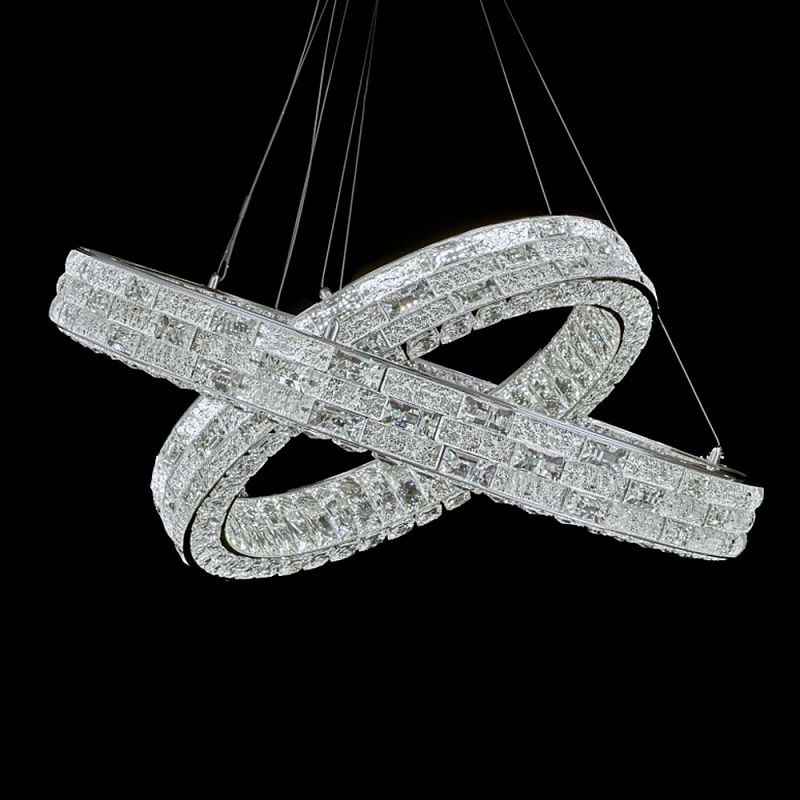 Люстра на 2 кольца с текстурной огранкой Reflection of Reality Хром Прозрачный в Санкт-петербурге | Loft Concept 