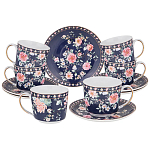 Чайный сервиз из фарфора синий на 6 персон 14 предметов Flower Porcelain Collection варинант исполнения - 1 | Loft Concept в Санкт-петербурге